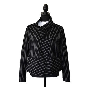 A6 Auth RUTI Black Striped Rayon Blend Snap Button Wrap Blazer Jacket Size 0
